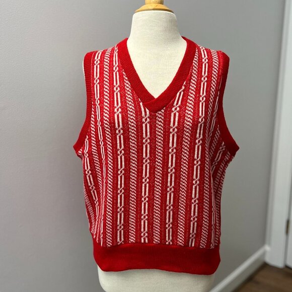Vintage Leonardo Strassi 60s 70s Red Sweater Vest Sz L - Picture 10 of 11